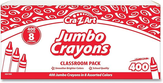 Cra-Z-art Jumbo Crayon Bulk Class Pack 400ct 8 Assorted Colors, Back To School Supply List Essential, Bulk Pack for School Supply Rooms and In Class For Teachers