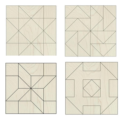 Set of Four 9 Inch Barn Quilt Kit DIY Pattern Unfinished Wood Quilting Block Sign Paintable Crafts for Women, Children, Men, Party (HST, Friendship Star, Dutch Square, Flying Geese) AVTR