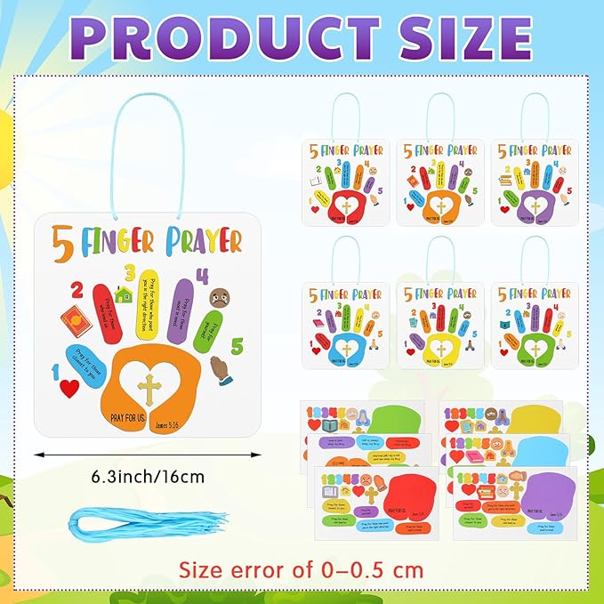 30 Sets Bible Crafts for Kids 5 Finger Prayer Handprint Craft DIY Christian Sunday School Arts Make Your Own Finger Prayer Gift for Religious Party Supplies Fun Home Activities