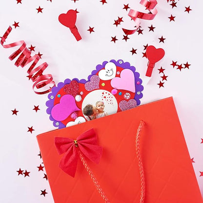 Winlyn 12 Sets Heart Picture Frames Decorations Valentine Crafts Kits DIY Heart Frames Art Sets Smile Hearts Foam Valentine Stickers for Kids Valentine's Day Party Classroom Activities Gift Exchange