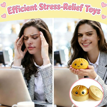 Dumpling Squishy Mystery Box, Super Soft Slow Rising TPR Tear-Resistant Smiley Face Dumpling Toy, Fidget Sensory Toys for Easter Basket Stuffers, Parties, Classroom Prizes Adults Kids( Gold