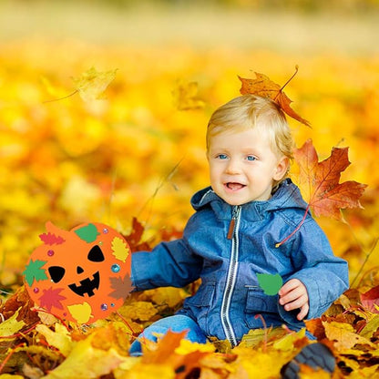 Supla 30 Kits Foam Halloween Pumpkin Decorations DIY Pumpkin Craft Kits Assorted Foam Pumpkin Shapes with Fall Maple Leaves Rhinestone Stickers for Kids Crafts Fall Thanksgiving Halloween Decoration