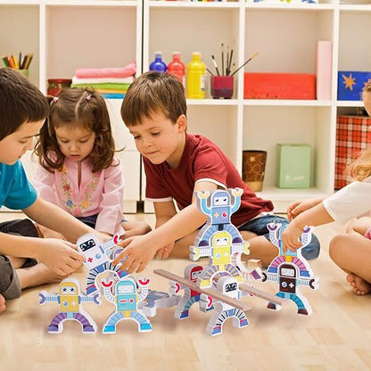 Wooden Robots Stacking Balancing Block Puzzle Game Building Toy Educational STEM Montessori for Preschool Kids Toddlers Sorting Skill Developing Intelligence Play Kits