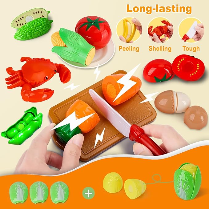 95PCS Kids Pretend Play Kitchen Toys Accessories,Kids Kitchen Playset,Stainless Steel Cookware Pots and Pans Cooking Toys,Pretend Cutting Play Food Set for Kid Kitchen