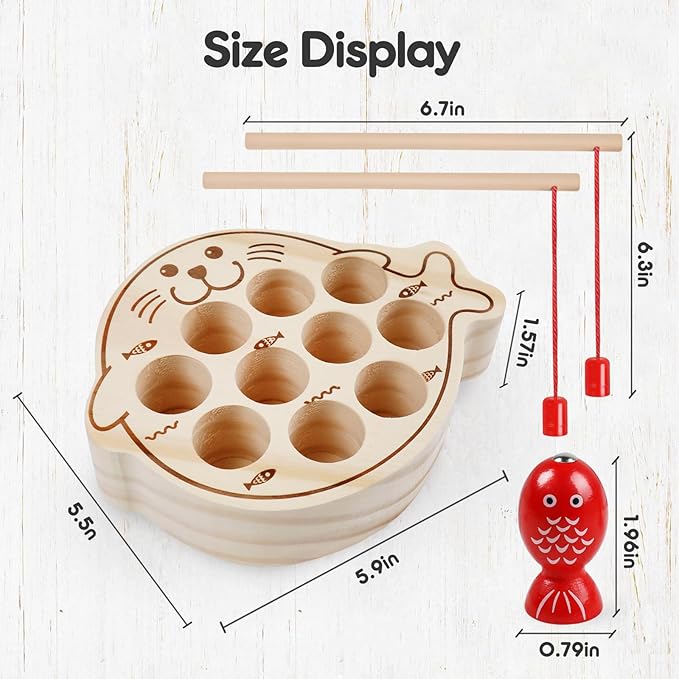 Wooden Magnetic Fishing Game for Kids 3+,Montessori Preschool Educational Activities Learning Hand-Eye Coordination Fine Motor Skills Color Sorting Magnet Fish Toys for Boys Girls