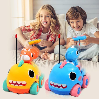 Toddler Remote Control Car, Cartoon RC Dino Chasers Cars, Toddler Toys, 3 Year Old Boy Toys, Car Toys for 3 Year Old Boys, Music & Sound Christmas Birthday Gift