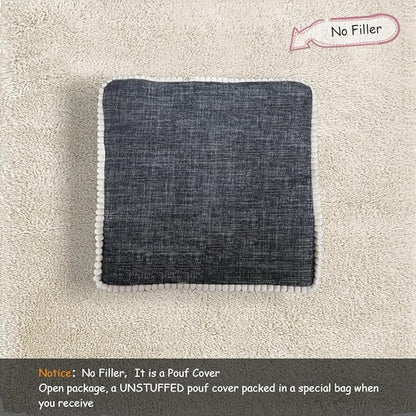 Louis Donné Boho Neutral Decorative Unstuffed Pouf Cover, Poofy Ottomans Foot Rest for Living Room Floor Cushion Footstool Moroccan Tufted for Storage 45x45 Camping (Only Cover) (No Filler)