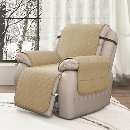 CHUN YI Recliner Chair Cover, Non-Slip Recliner Covers That Stay in Place, Washable Lazy Boy Recliner Covers with Pockets, Water Resistant Recliner Slipcover for Pets (Khaki, Small Recliner)