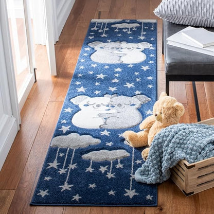SAFAVIEH Carousel Kids Collection Runner Rug - 2' x 8', Navy & Grey, Koala Design, Non-Shedding & Easy Care, Ideal for High Traffic Areas for Boys & Girls in Playroom, Nursery, Bedroom (CRK195N)