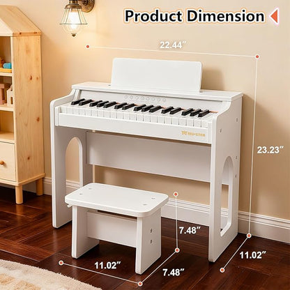 Kids Piano Keyboard, 37 Keys Wooden Digital Piano for Kids with Bench,Song Book, DIY Stickers, Cover, Education Creative Musical Instruments Toy for Boys & Grils Gifts