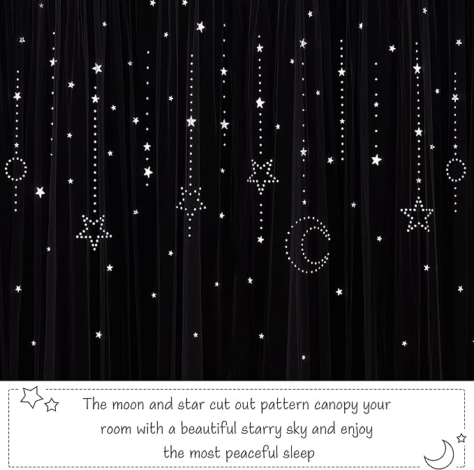 NICETOWN Moon Star Hollow-Out Curtains for Nursery Gift, Double Layer Blackout Grommets Window Curtains Sheer for Living Room/Girls Bedroom, 2 Panels in 52 x 84 inches, Grey