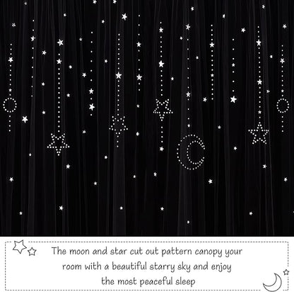 NICETOWN Moon Star Hollow-Out Curtains for Nursery Gift, Double Layer Blackout Grommets Window Curtains Sheer for Living Room/Girls Bedroom, 2 Panels in 52 x 84 inches, Grey