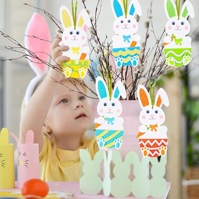 Fennoral 24 Pack Easter Bunny Craft for Kids Make You Own Easter Rabbit Foam Stickers Ornament DIY Easter Arts and Crafts for Easter Party Decoration Easter Gifts