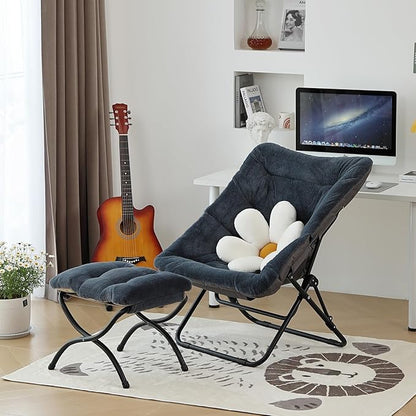 Comfy Saucer Chair, Soft Faux Fur Oversized Folding Chair, Flexible Lounge Lazy Chair for Kids Girls Teens Adults, Moon Chair for Dorm Rooms, Bedroom, Living Room