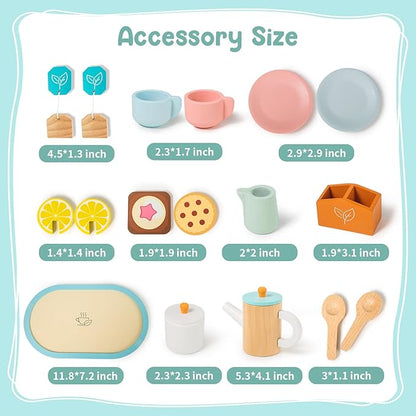 KMUYSL Toys for 2 3 4 5 Years Old, Wooden Tea Toys Pretend Toys for Little Girls, Kitchen Toy, Christmas Stocking Stuffers for Kids Age 2-4, Idea Gift for Toddlers Boys Girls