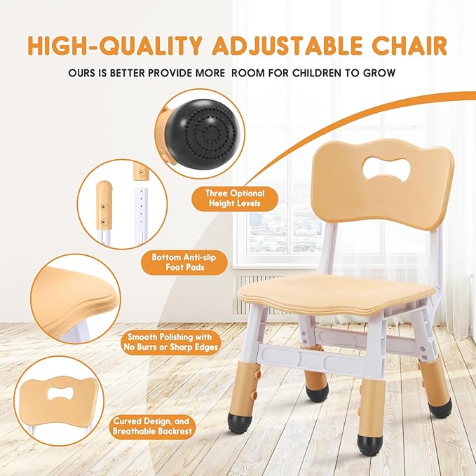 Kids Chair Adjustable Height Children Chairs Suitable for Children Age 2-8 with Foot Covers for Home Classroom Kindergarten and Children's venues Two-Pack