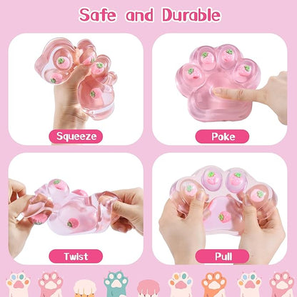 2PCS Large Cat Taba Squishy Paw,5.3"&3.2" Squishy Toys Strawberry Pink Cute Soft,Taba Squishy Pack Squeeze Toys Sensory Stress Relief,Fidget Squishies for Adults Kids Party Favors
