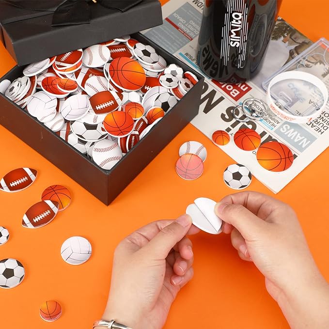 JULBEAR 300Pcs Foam Sports Stickers for Kids Self-Adhesive Stickers Including Basketball Football Soccer Volleyball Sports Party Favors for Kids Arts Crafts Decoration Supplies