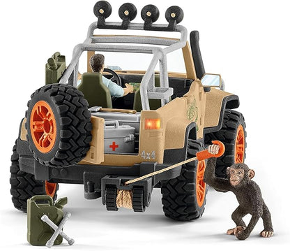 Schleich Wild Life Realistic Chimpanzee, Jeep Truck, and Ranger Figurine 16pc Playset - Wild Adventure Jeep Truck with Chimp, Ranger, and Accessories, Durable for Boys and Girls, Gift for Kids Ages 3+
