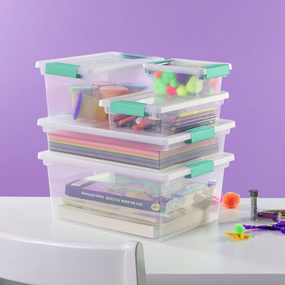 Sterilite 6-Pack Clip Box, Stackable Clear Plastic Bins with Latching Lids, Mini - Writing, Arts or Crafts Supplies Storage Containers for Home, Office, Classroom and Workshop Organization