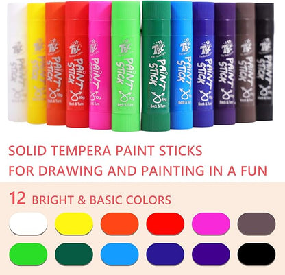 TBC The Best Crafts Paint Sticks,12 Classic Colors, Washable Paint, Non-Toxic, Tempera Paint Sticks for Kids and Students