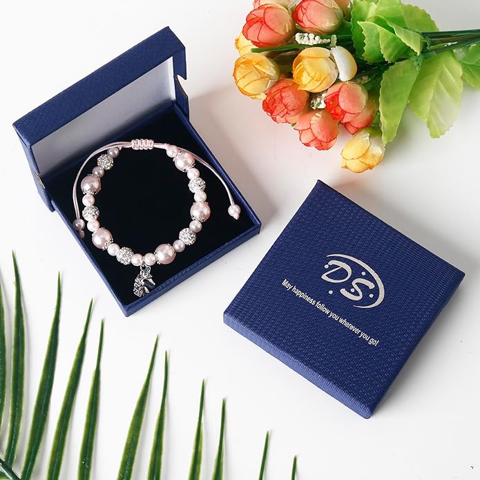 DS 4PCS Beaded Charm Bracelets for Teen Girls Dainty cute cartoon Crystal Beads Pearl Bracelets anklets set for woman and girls Adjustable Stretch bracelet birthday Gift For Friends