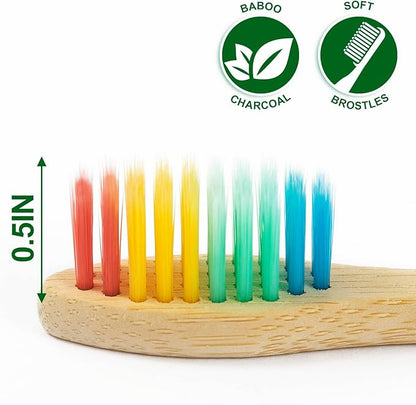 Biodegradable Bamboo Toothbrushes, 10 Piece BPA Free Soft Bristles Toothbrushes, Natural, Eco-Friendly, Green and Compostable (Multicolored Bristles)