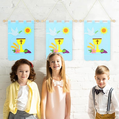 12 Set First Communion Banner Craft Kit Felt Holy 1st Communion Banner Church and Sunday School Crafts for Kids DIY Craft Supplies Decor, 9 x 12 Inches(Vibrant Color)
