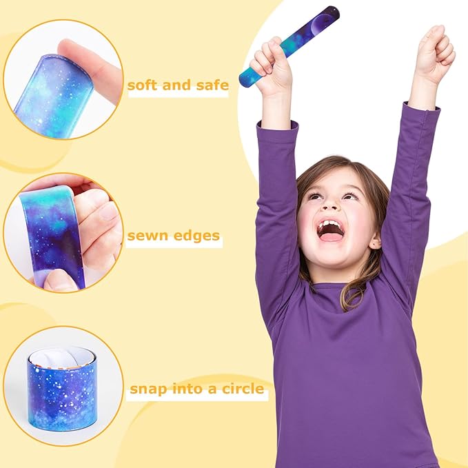 LovesTown Slap Bracelets for Kids, 48 PCS Snap Bracelets Emotions Camouflage Leopard Print Galaxy for Kids Birthday Party Favors Classroom Prizes Holiday Gifts