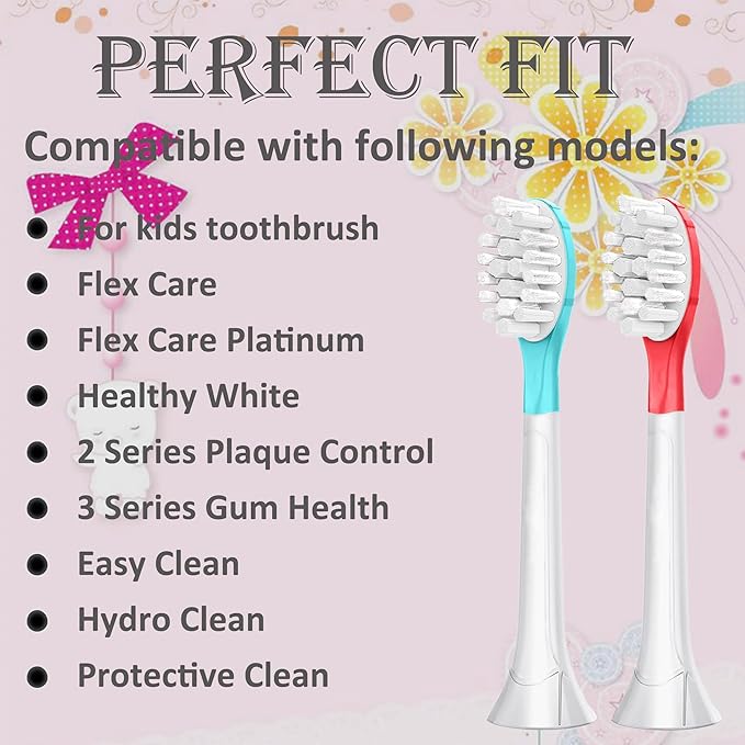 Kids Replacement Toothbrush Head Soft Brush for 7+ Child Plague Removal Blue 4 Pack & 4 Hygienic Cover Compatible with Phillps Kids Electric Toothbrush HX6320, HX6340, HX6032/94, HX6321, HX6042 Blue