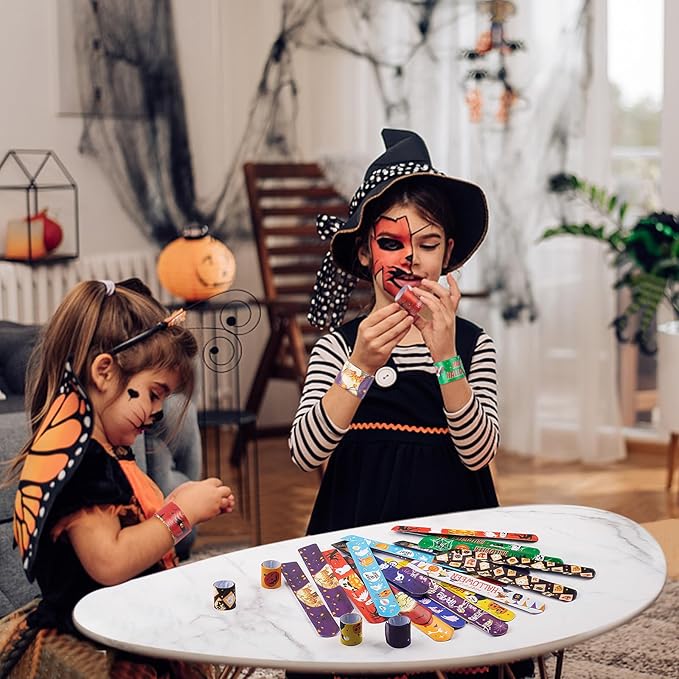 Halloween Slap Bracelets for Kids Halloween Party Favors Friendship Bracelets Bulk for Halloween Party Supplies Snap Bracelet Gifts Classroom Prizes Exchanging Gifts (72)