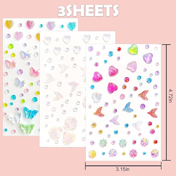 NOOEPC Self Adhesive Face Gems Self Rhinestone Jewel Stickers Craft Supplies Scrapbook Supplies Gemstones Hair Gems, Rhinestone Stickers for Face, Eye, Makeup, Body