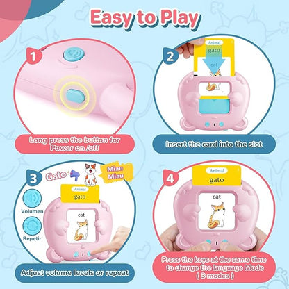 Spanish & English Talking Flash Cards for Toddler 1-6 Year Olds, Learning Montessori Toys with 224 Sight Words, Speech Therapy Toys, Children's Sensory Preschool Learning Educational Birthday Gifts