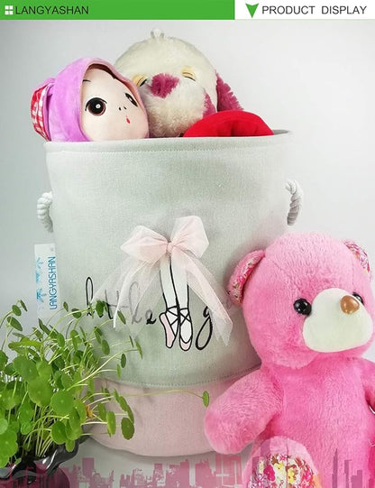 LANGYASHAN Laundry Basket Canvas Collapsible Organizer Storage Basket for Boys Girls Laundry Hamper Toy Bins Gift Baskets Bedroom Clothes Children Nursery (Pink Lace)