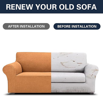 2025 New Stretch Oversized Sofa Slipcovers Couch Sofa Cover for 4 Seater Furniture Protector Covers with Elastic Bottom Jacquard Fabric Small Checks for Pets, Kids - Golden