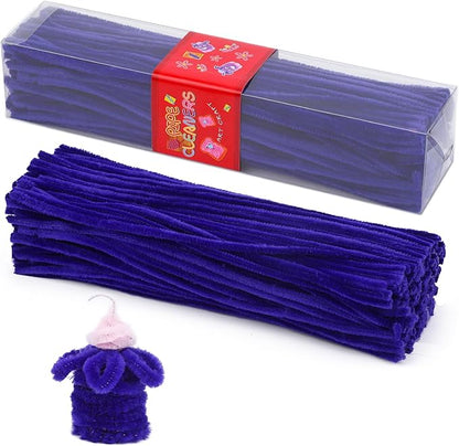 LOKUNN Pipe Cleaners, 200 Pcs Violet Purple Pipe Cleaners Craft Set, Solid Color Chenille Stems, DIY Arts and Crafts with Adhesive Eyes and Storage Box, Christmas Mother's Day, Decoration Art Supplies
