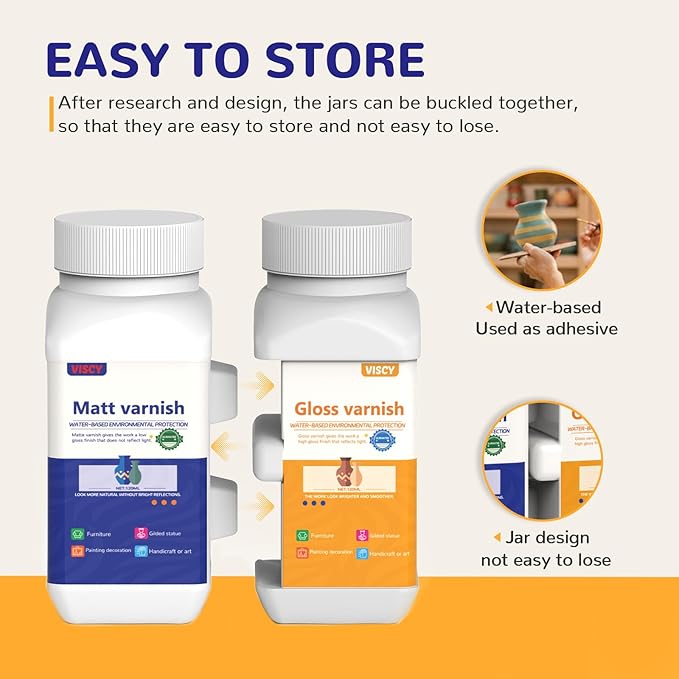 240ml Air Dry Clay Glaze, Clay Paint for Pottery Air Dry, Clay Paint High Gloss, Anti-Scratch, Waterproof, Clay Glaze Set with 120ml Matte Varnish and 120ml Gloss Varnish, 2 Brushes.