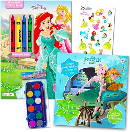 Disney Princess Coloring Book Set for Kids - Bundle Includes 2 Deluxe Coloring and Activity Books with Paints, Stickers, and More Art Set