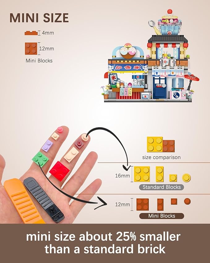 Japanese City Street View Shaved Ice Store Building Blocks Set, Ice Cream Shop MOC Creative House, Simulation Architecture Construction Toy, Gifts Idea for Kids Adults (Mini Blocks 668 pcs)