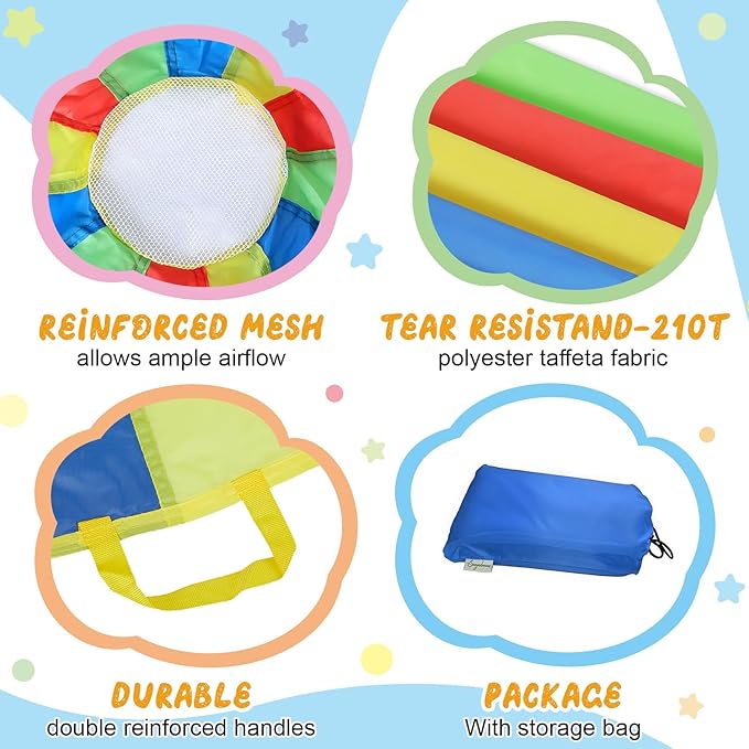 Sonyabecca Parachute, Play Parachute 24ft with 16 Handles for Kids Cooperation Group Play