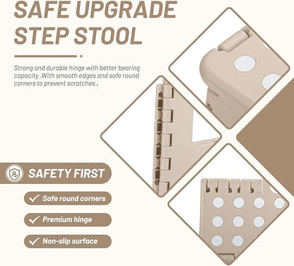 Delxo Folding Step Stool,9 Inch Lightweight Plastic Step Stool,Portable Collapsible Foldable Step Stool Non Slip Folding Stools for Kitchen Bathroom Bedroom in Khaki,1 Pack