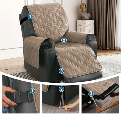 H.VERSAILTEX 100% Waterproof Recliner Cover Electric Power Lift Recliner Chair Covers with Elastic Band Recliner Cover Fitted Standard Large Power Lift Recliner with Storage Pockets,Taupe/Beige