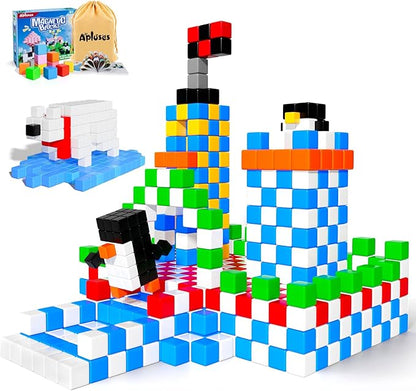 Apluses Magnetic Blocks, Magnet Building Toys for Toddlers, Preschool Sensory Autism STEM Toys for 3+ Year Old Boys & Girls, Magnetic Cubes as for Kids Ages 3-5 4-8