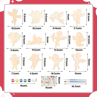 Fennoral 12 Pack Valentine's Day Wind Chime Kit for Kids Make You Own Valentines Day Hanging Wind Chimes DIY Coloring Wooden Ornaments for Kids Art and Craft Valentine's Day Gifts Party Decoration