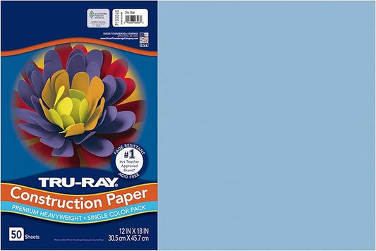 Tru-Ray® Construction Paper, 50% Recycled, 12" x 18", Sky Blue, Pack Of 50