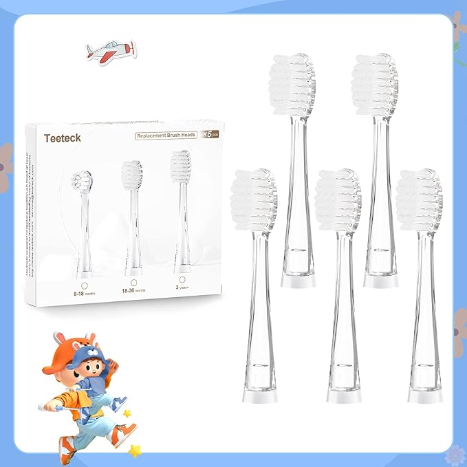 TEETECK 5 Pack Kids Toothbrush Replacement Heads Compatible with SEAGO- 513/977/EK6,Compatible with Brush-Baby WildOnes/KIDZSONIC（Not BabySonic Series）,Compatible with Dada-Tech-BB1/977/K6