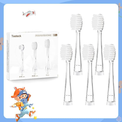 TEETECK 5 Pack Kids Toothbrush Replacement Heads Compatible with SEAGO- 513/977/EK6,Compatible with Brush-Baby WildOnes/KIDZSONIC（Not BabySonic Series）,Compatible with Dada-Tech-BB1/977/K6