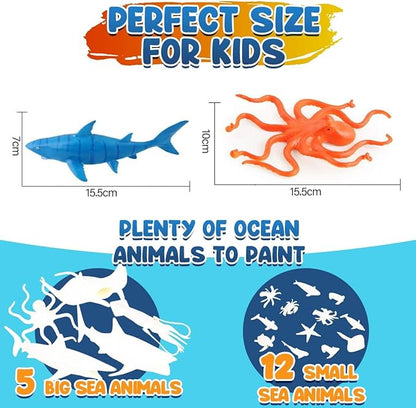 FUNZBO Shark Toys Painting Kits for Kids Ages 4-8, Arts and Crafts for Kids with Art Supplies, Sea Animal Creatures Ocean Fish Toys for Toddlers Boys Girls Ages 3-12 Birthday Gift