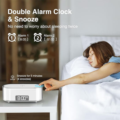 Sunrise Alarm Clock with Simulation, Wake Up Light for Heavy Sleepers, Wireless Charging, Dual Alarms, Sleep Aid & Snooze, 7 Natural Sounds, 8 Night Light, Ideal for Kids Bedroom Gift