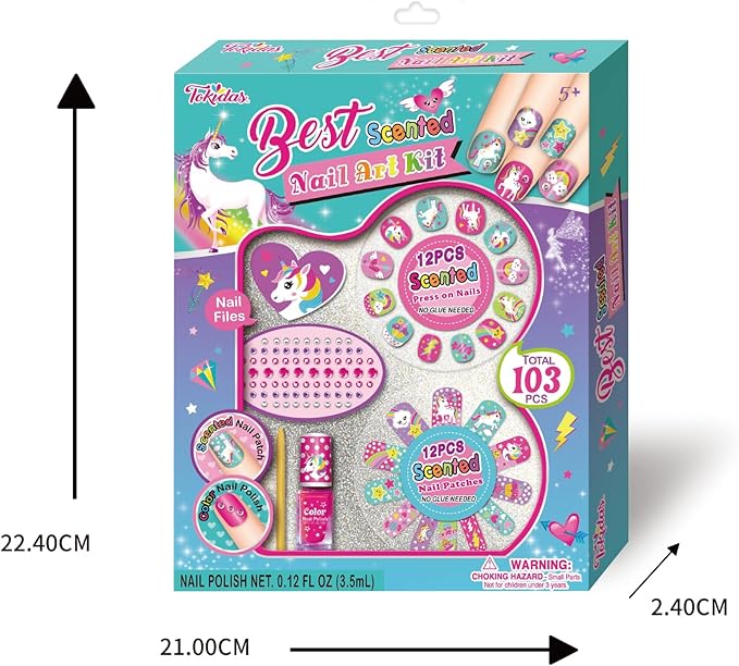 Kids Makeup Set Best Scented Nail Art Kit Ring Nail File Wooden Stick Kids Toys for Birthday Gifts Ages 5+